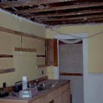 The kitchen ceiling before it was strapped.