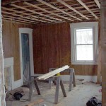 Living room ceiling after strapping