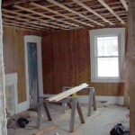 Living room ceiling after strapping